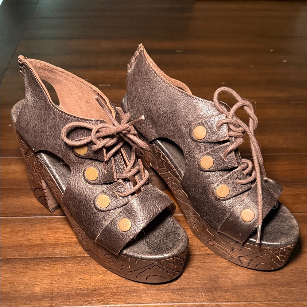 Free People Brown Lace-Up Platform Heels